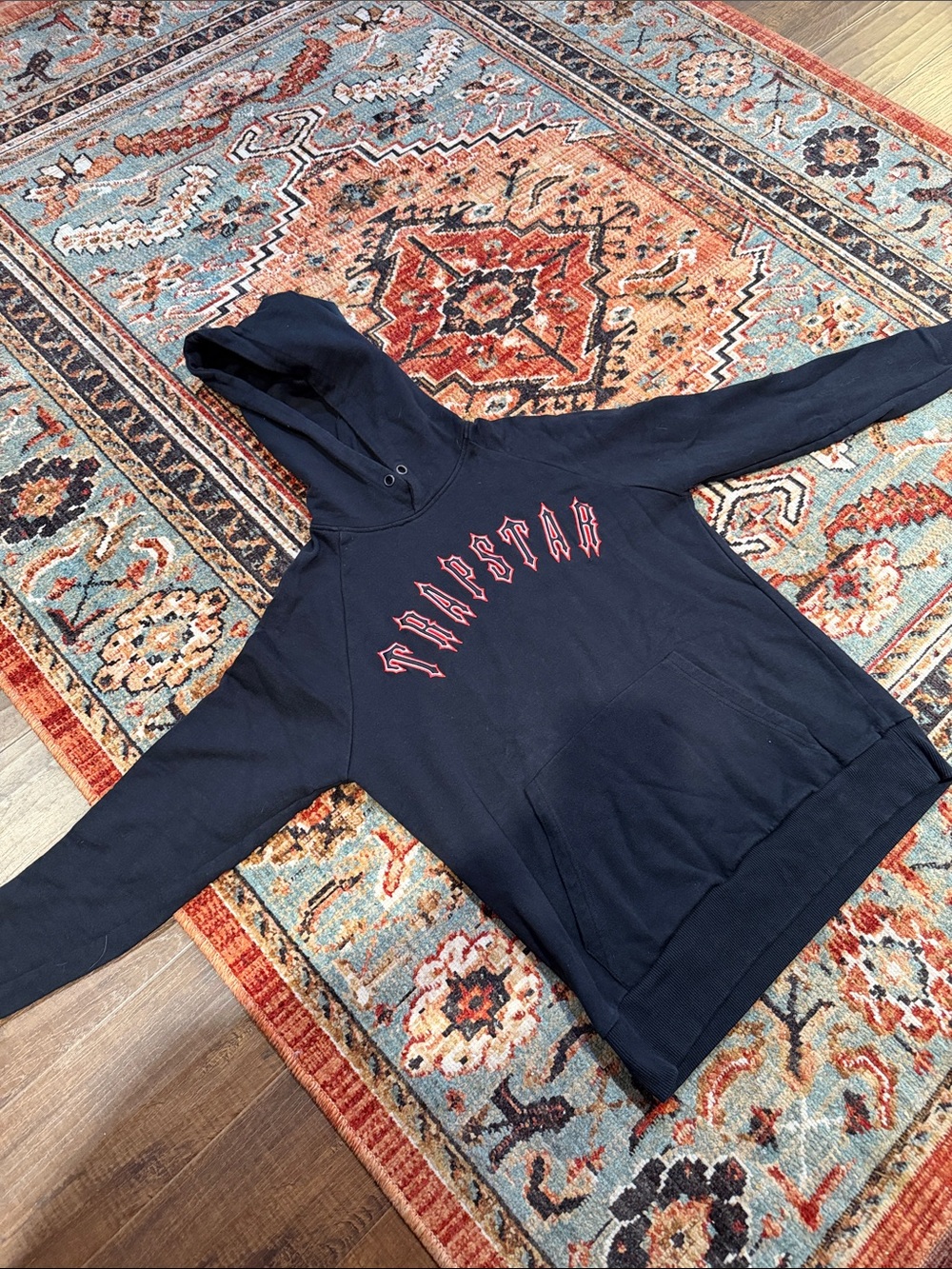 Men's Navy Pullover Hoodie with Red Script Logo